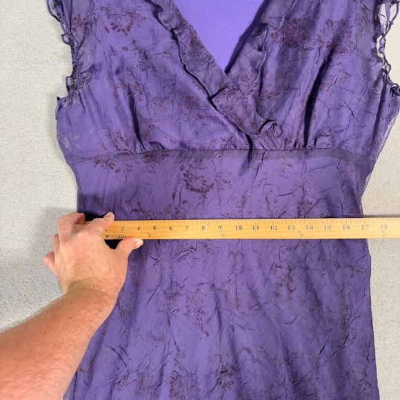 Vintage CDC Sheer Overlay Midi Dress Women's Size 16  Purple Floral Print Fairy - Picture 10 of 11